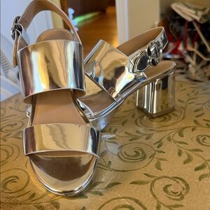 Aerosoles Metallic Silver Block Heel Sandals — Women. NWOT